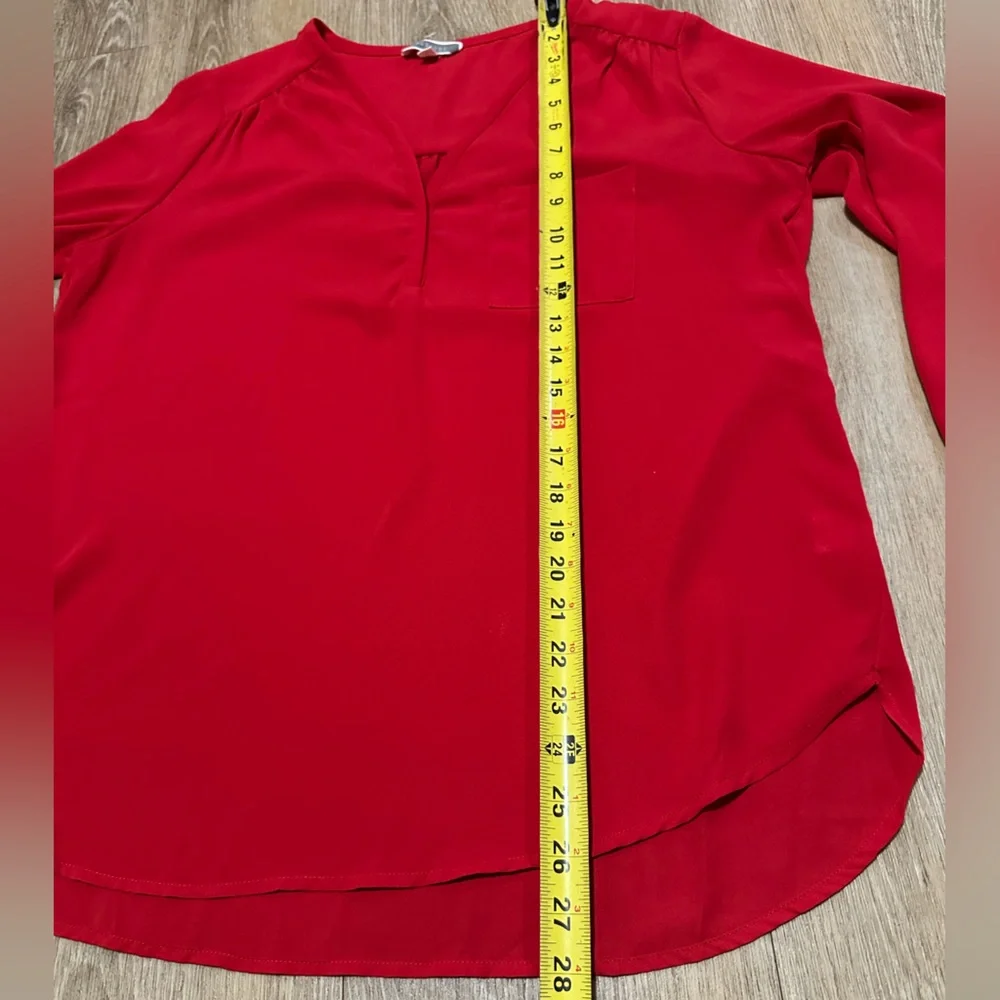 Pleione Long-sleeve Red Blouse with Front Pocket Women's M
